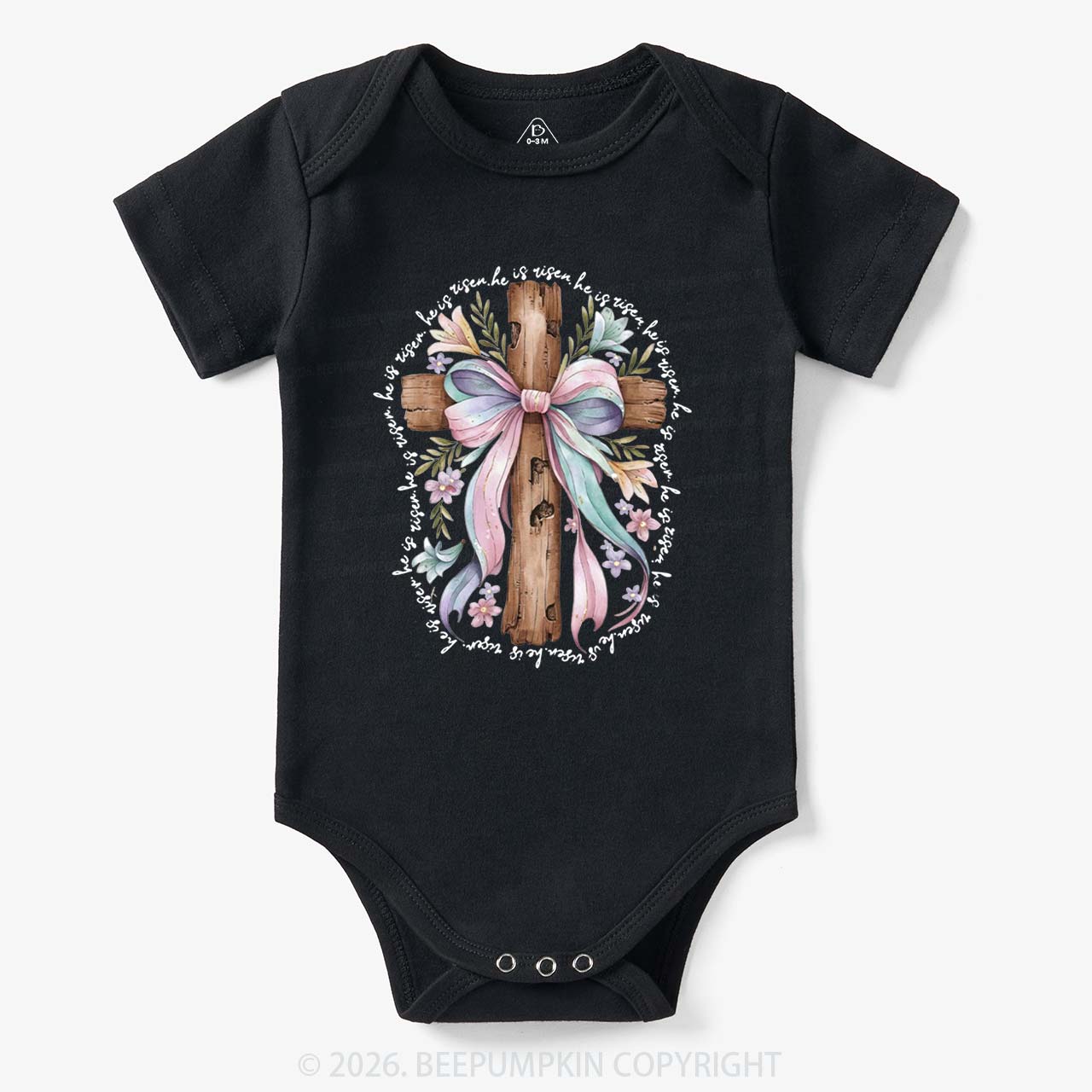 He Is Risen Soft Pastel Cross Baby Bodysuit