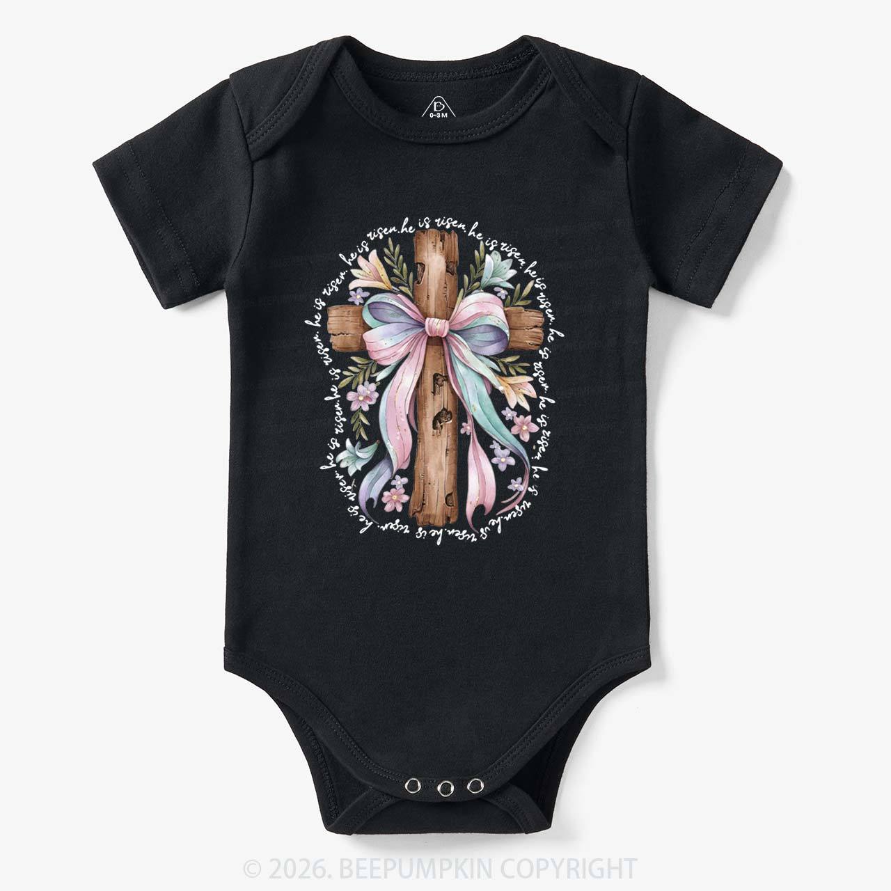 He Is Risen Soft Pastel Cross Baby Bodysuit