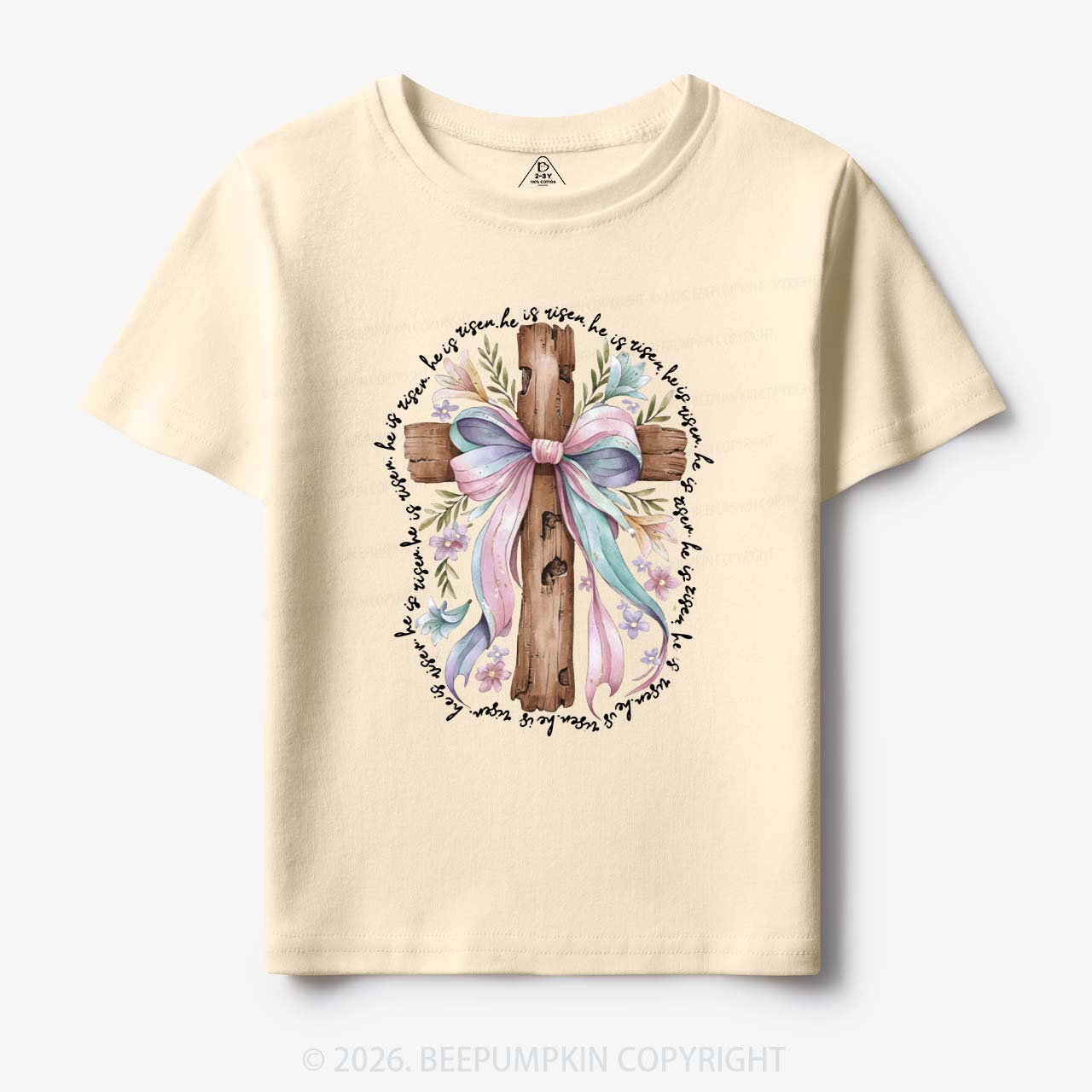 He Is Risen Soft Pastel Cross Toddler&Kids Tees