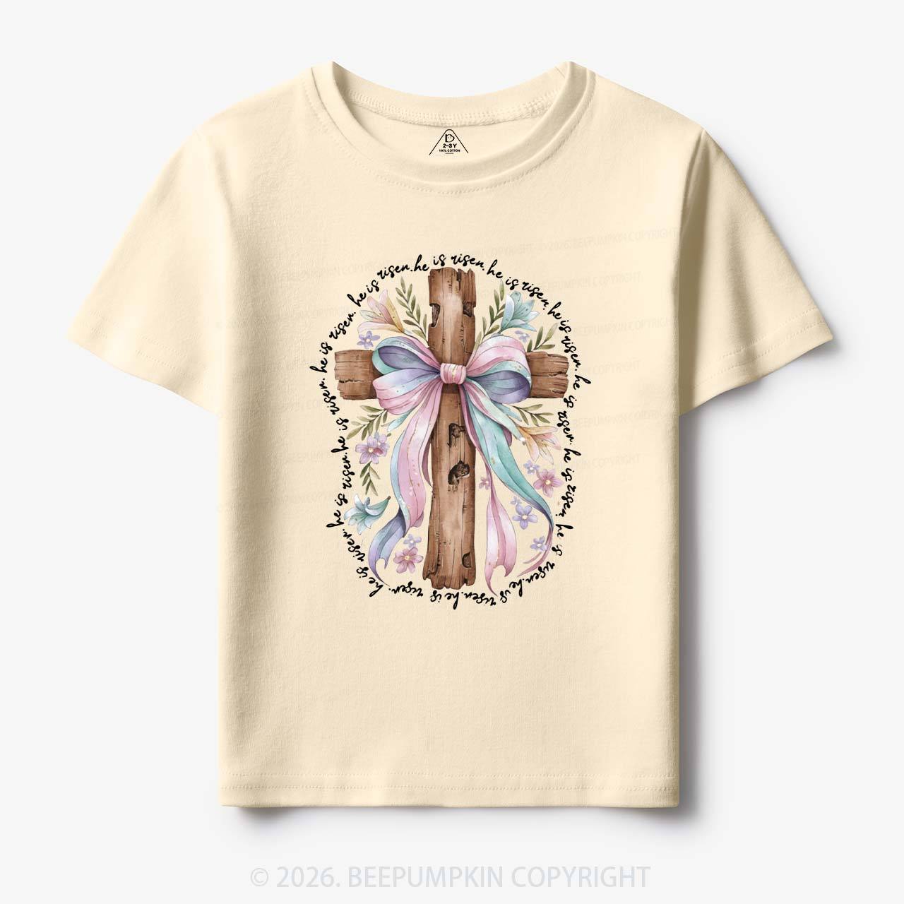 He Is Risen Soft Pastel Cross Toddler&Kids Tees