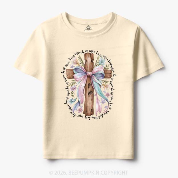He Is Risen Soft Pastel Cross Toddler&Kids Tees