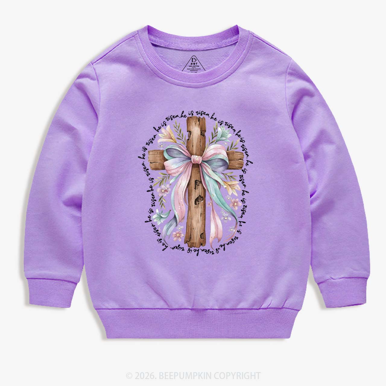 He Is Risen Soft Pastel Cross Kid's Sweatshirt
