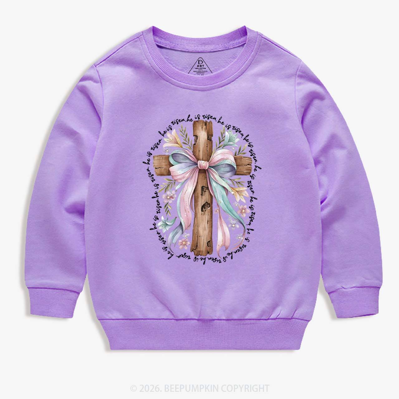 He Is Risen Soft Pastel Cross Kid's Sweatshirt