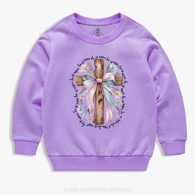 He Is Risen Soft Pastel Cross Kid's Sweatshirt