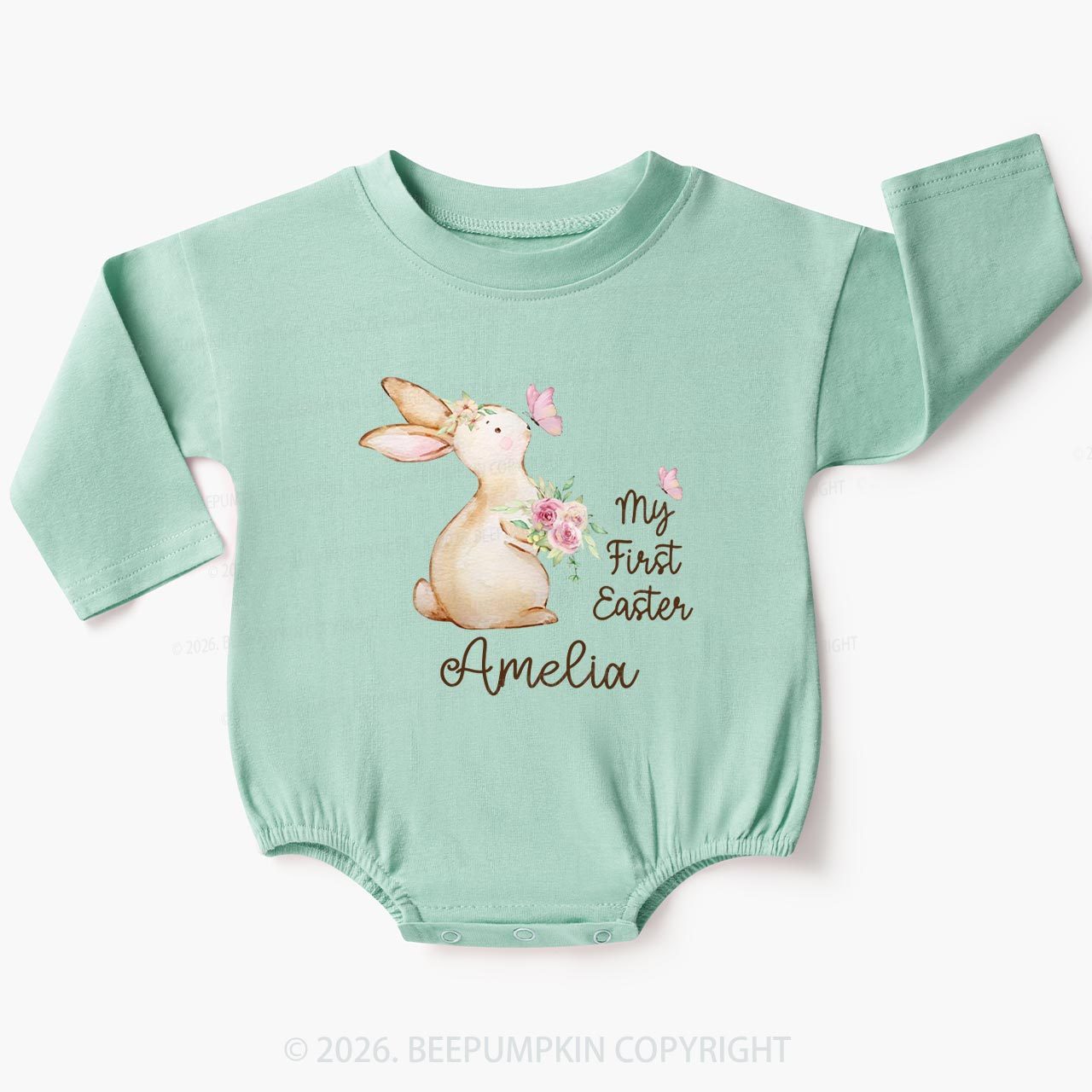 Personalized My First Easter Butterfly Kiss Bunny Baby Bubble Romper
