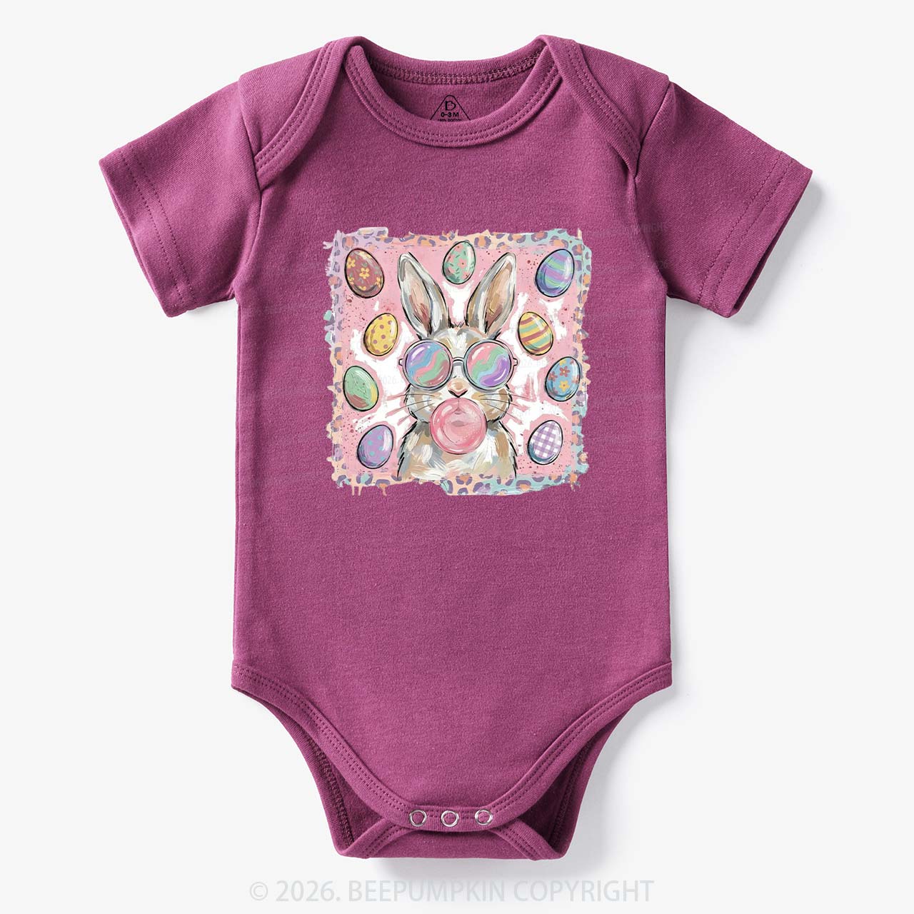 Retro Bubblegum Bunny Colorful Easter Eggs Baby Bodysuit