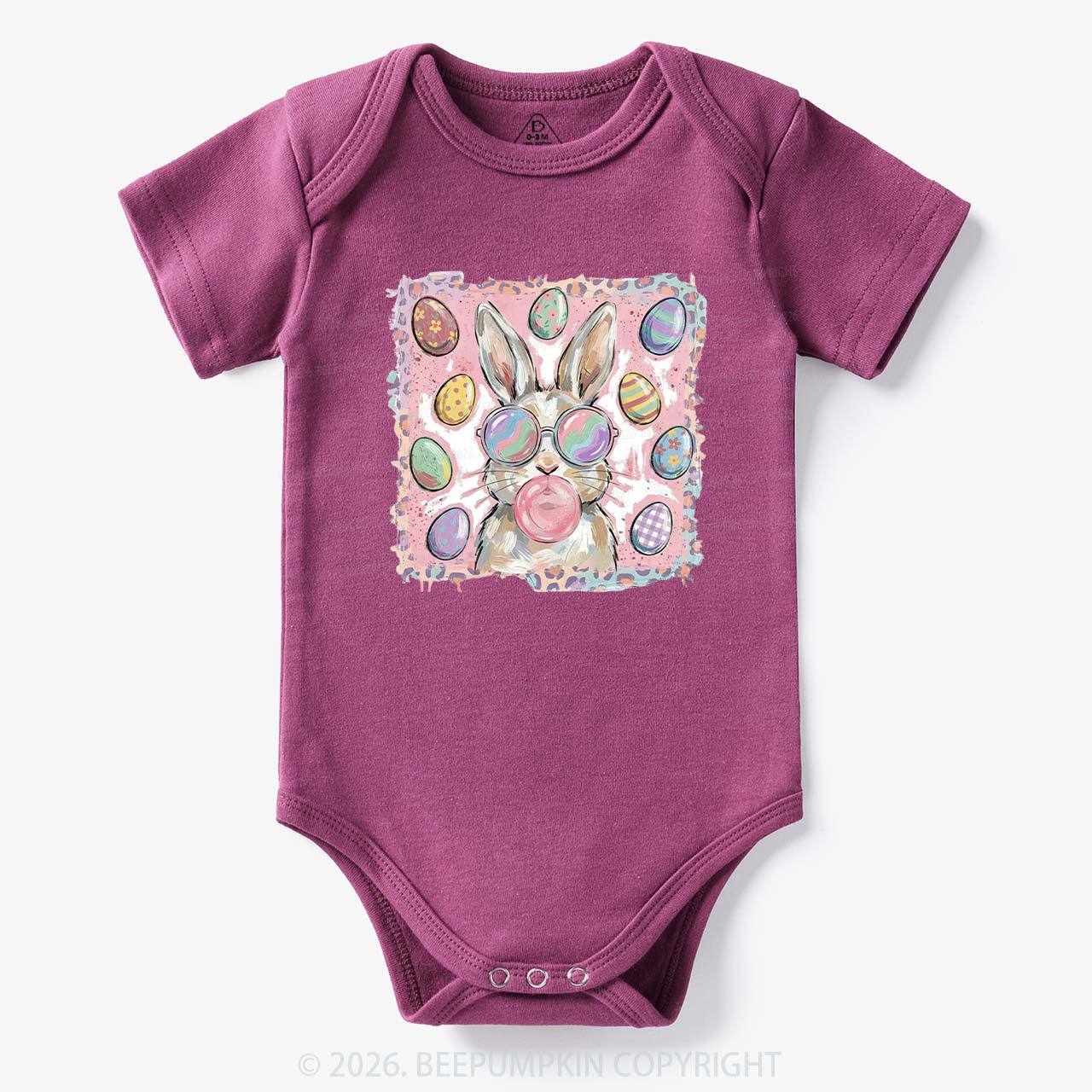 Retro Bubblegum Bunny Colorful Easter Eggs Baby Bodysuit
