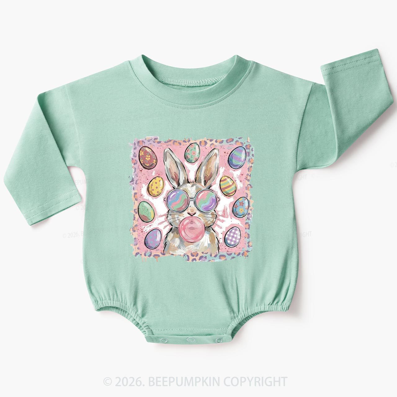 Retro Bubblegum Bunny Colorful Easter Eggs Baby Bubble Romper