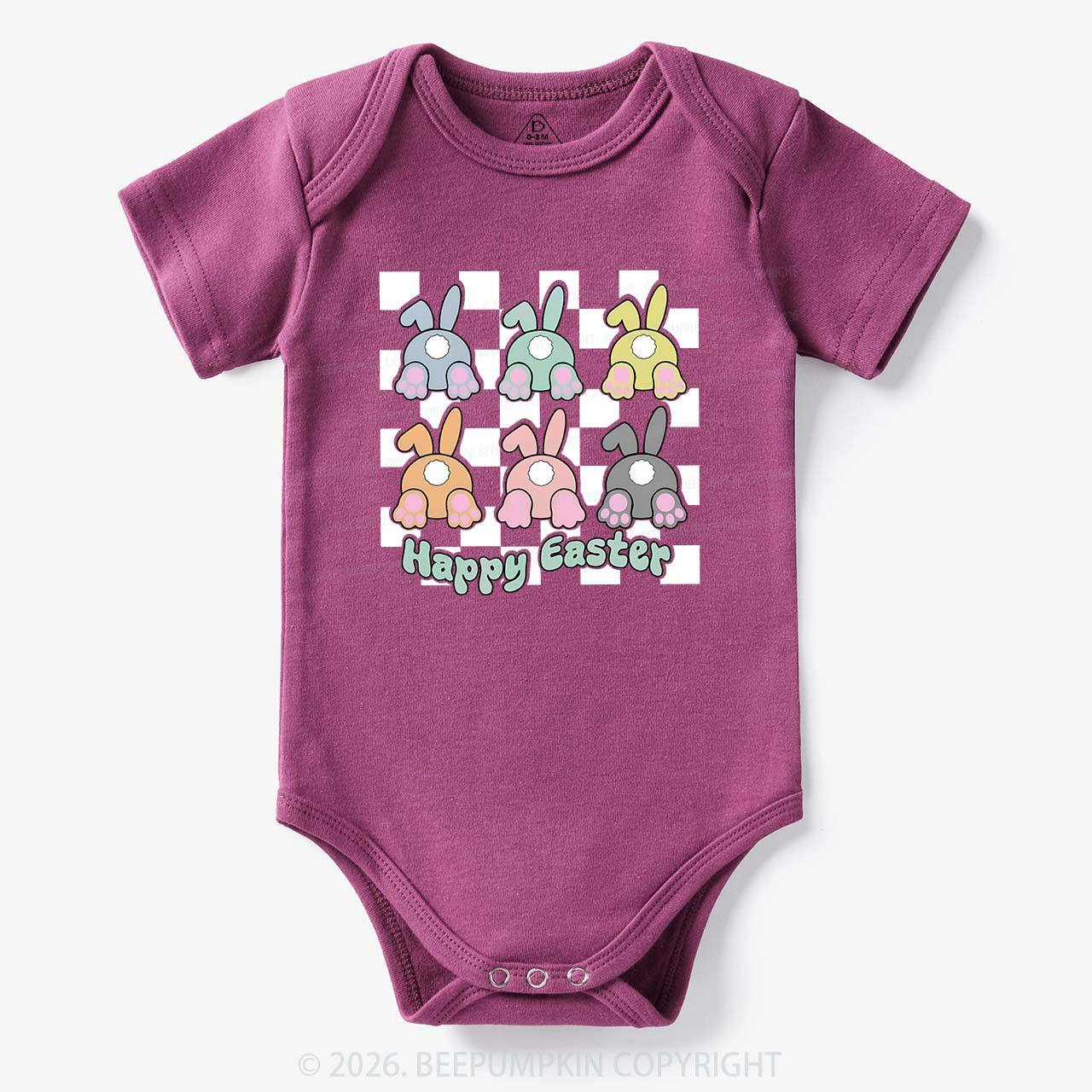 Happy Easter Bunnies Checkered Bodysuit