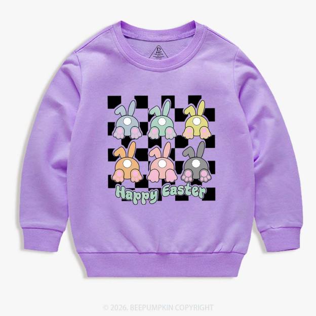 Happy Easter Bunnies Checkered Kid's Sweatshirt