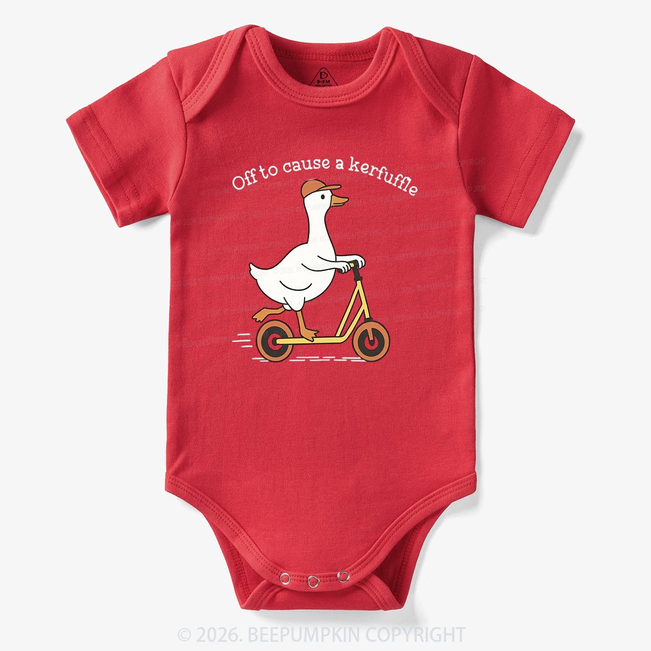 Off To Cause A Kerfuffle Silly Duck Animal Baby Bodysuit