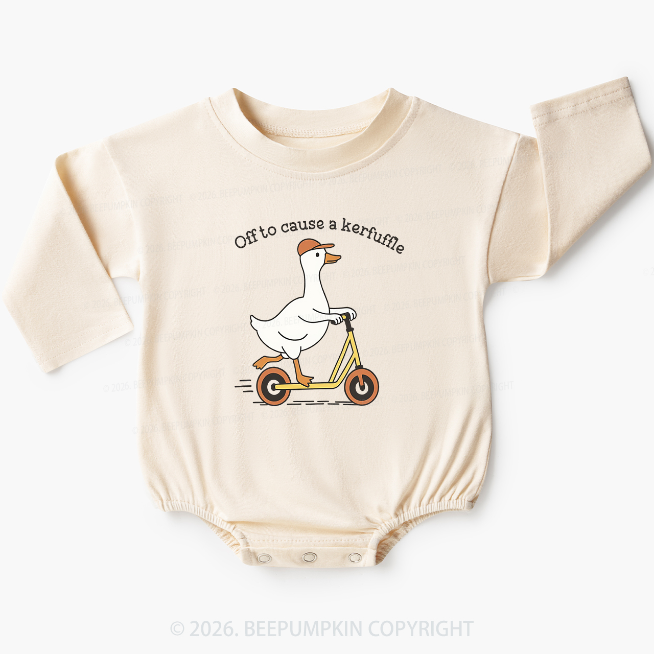 Off To Cause A Kerfuffle Silly Duck Animal Baby Bubble Romper