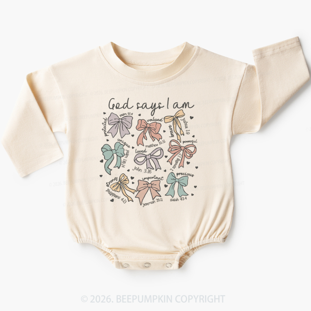 Jesus Gifts God Says I Am Girl Baby Bubble Romper