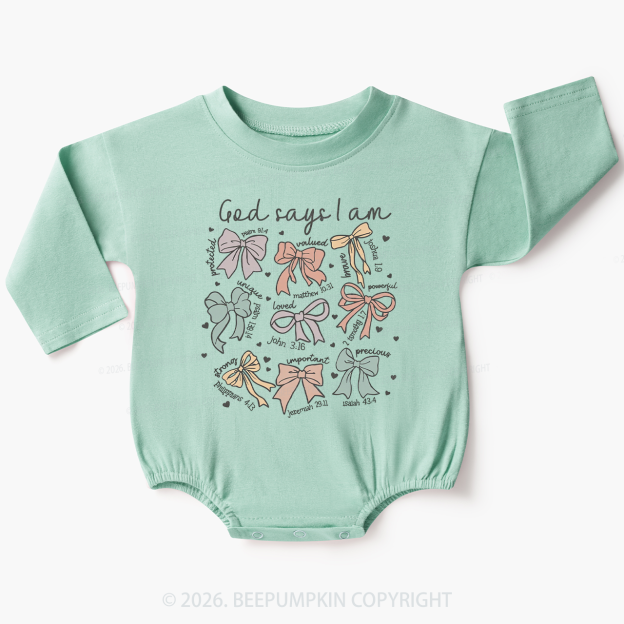 Jesus Gifts God Says I Am Girl Baby Bubble Romper