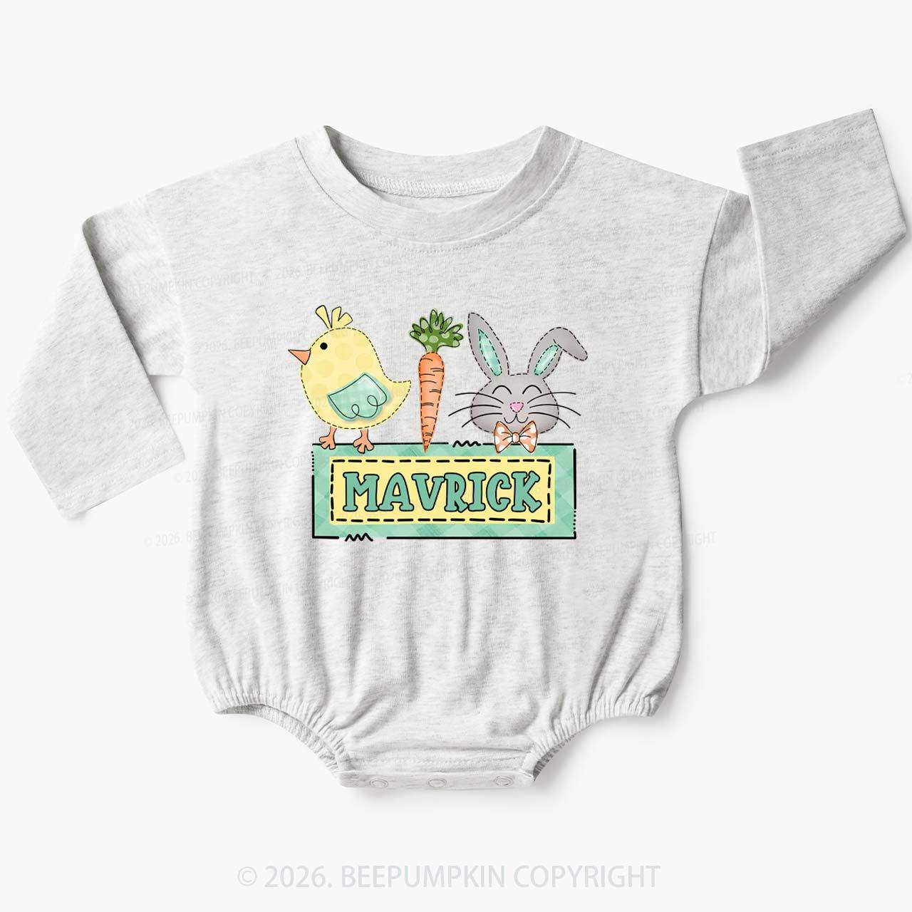 Personalized Name Easter Bunny Carrot Baby Bubble Romper