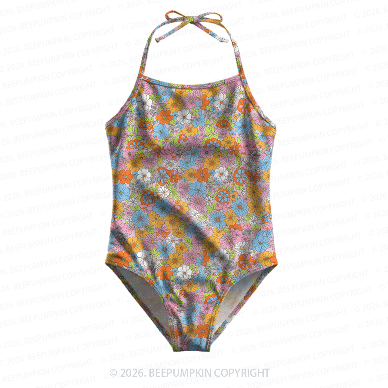 Retro Daisy Girls Halter Tie Swimsuit