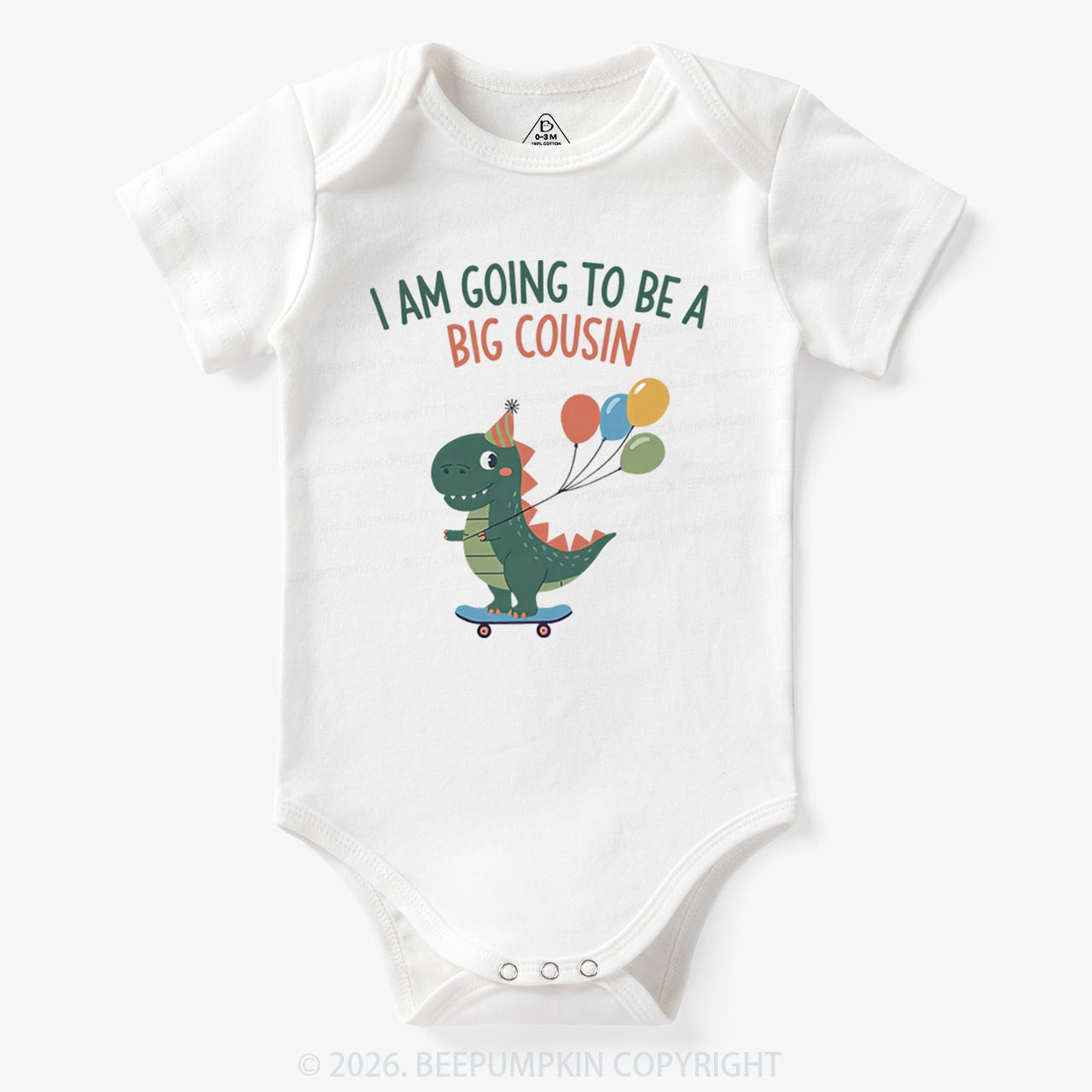 I'm Going To Be A Big Cousin Dinosaur Baby Bodysuit