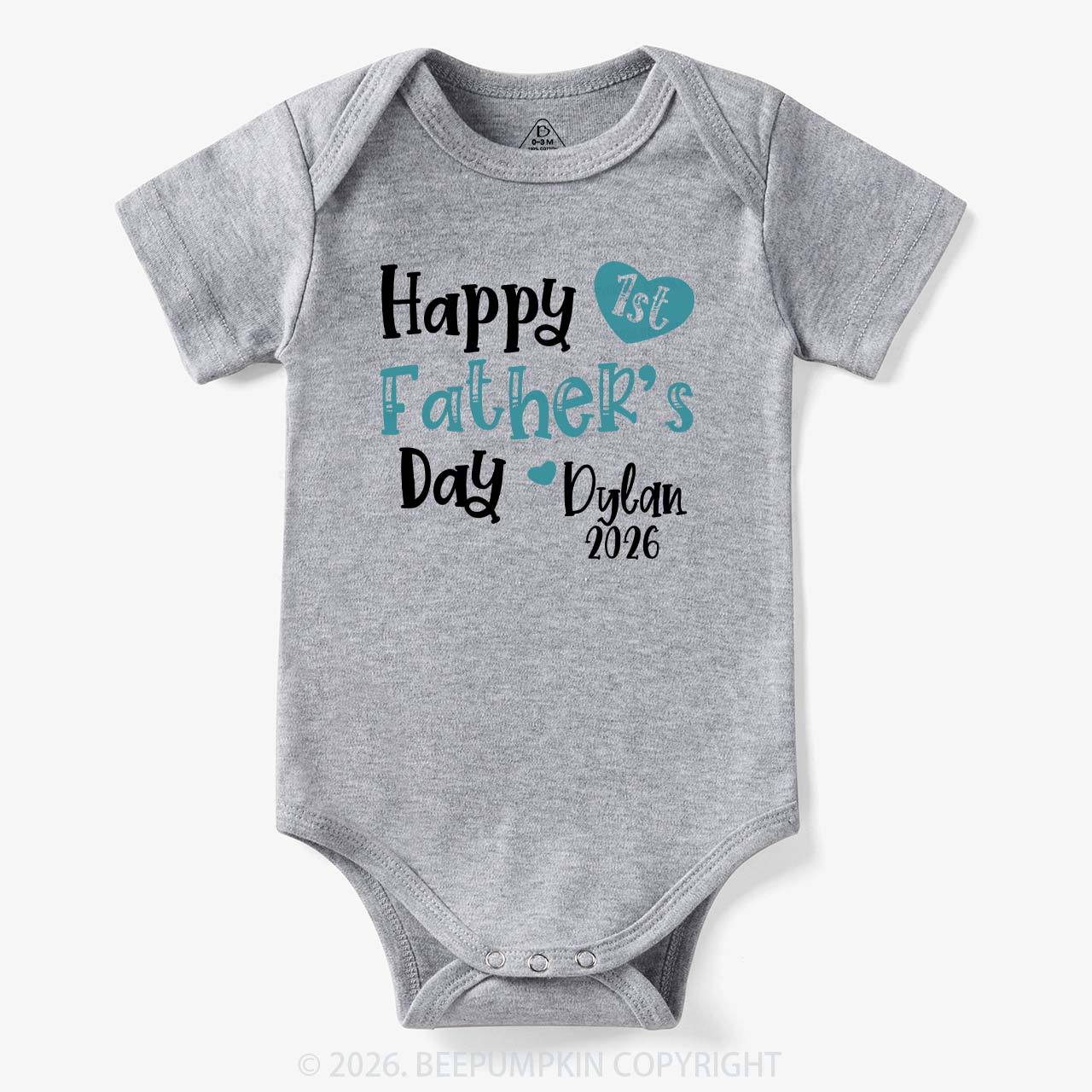 Personalized Happy 1st Father's Day Blue Bodysuit Beepumpkin