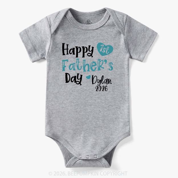 Personalized Happy 1st Father's Day Blue Bodysuit Beepumpkin