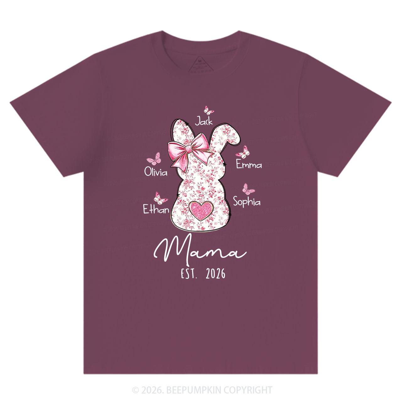 Personalised Pink Floral Butterfly Bunny Easter T-Shirt