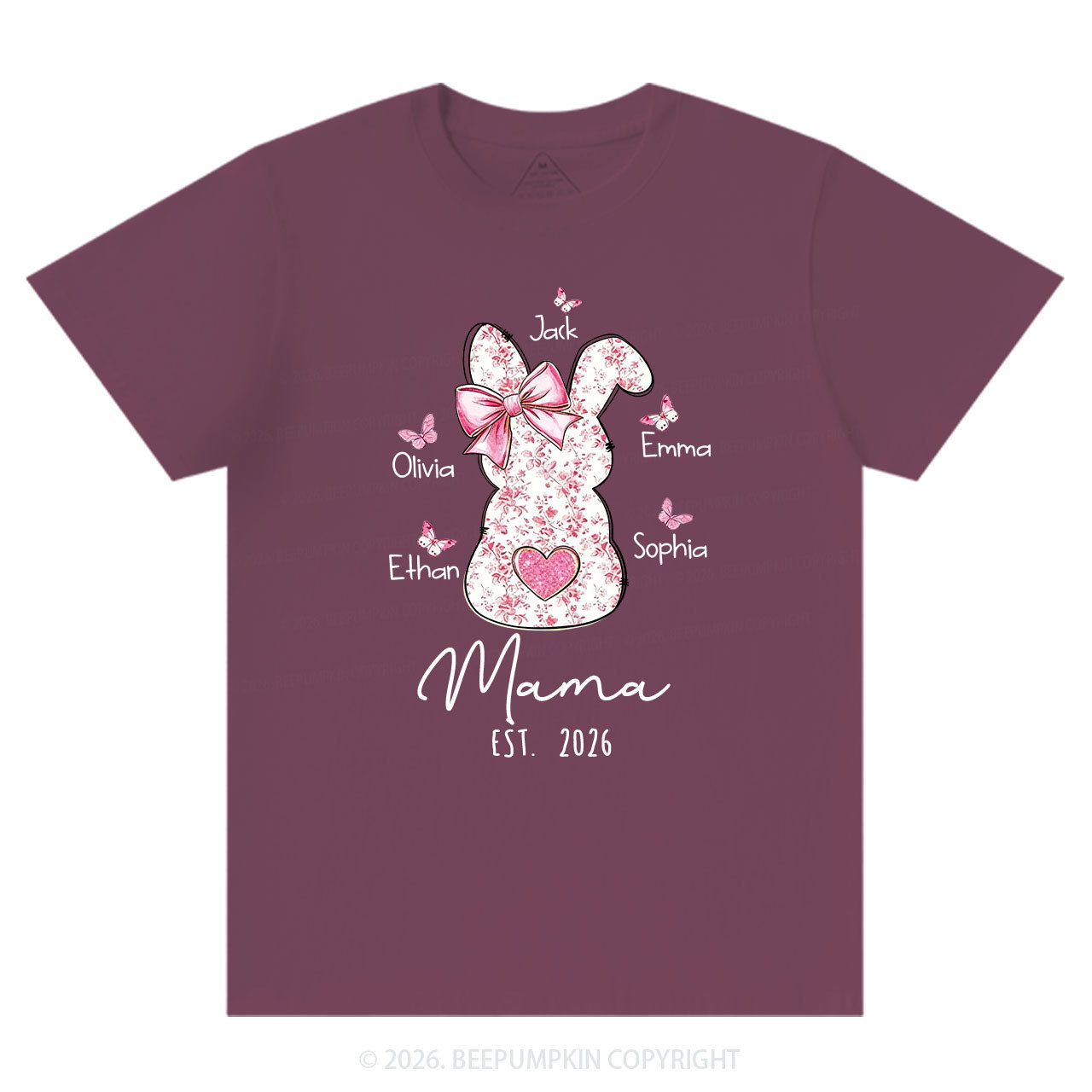 Personalised Pink Floral Butterfly Bunny Easter T-Shirt