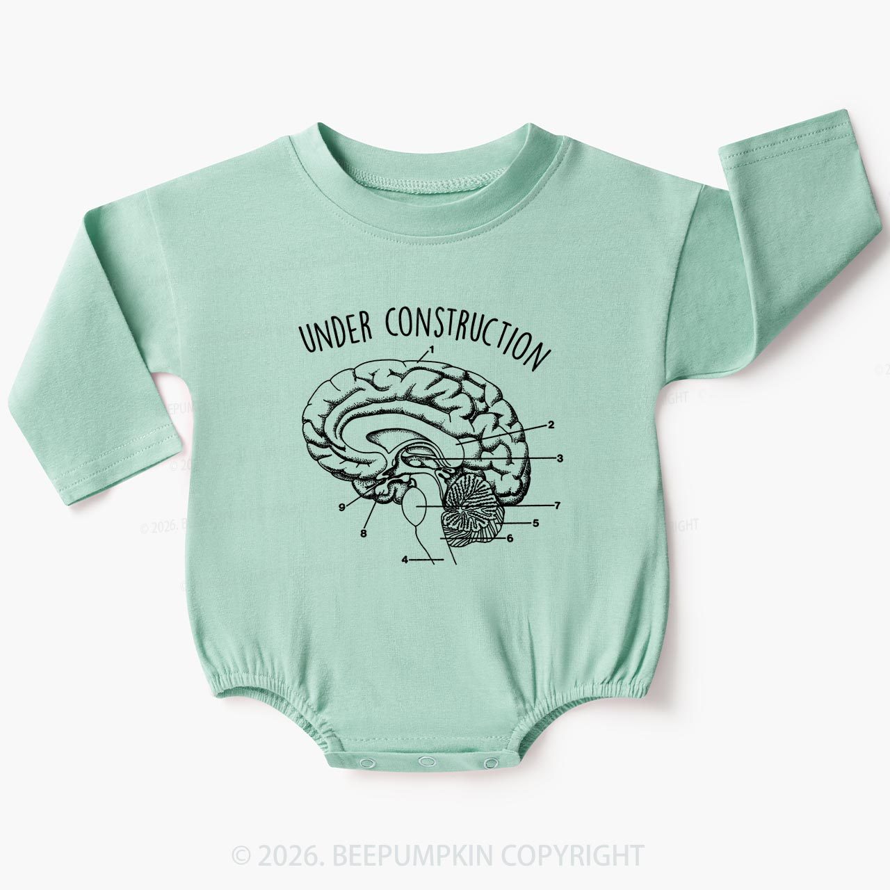 Under Construction Brain Diagram Baby Bubble Romper