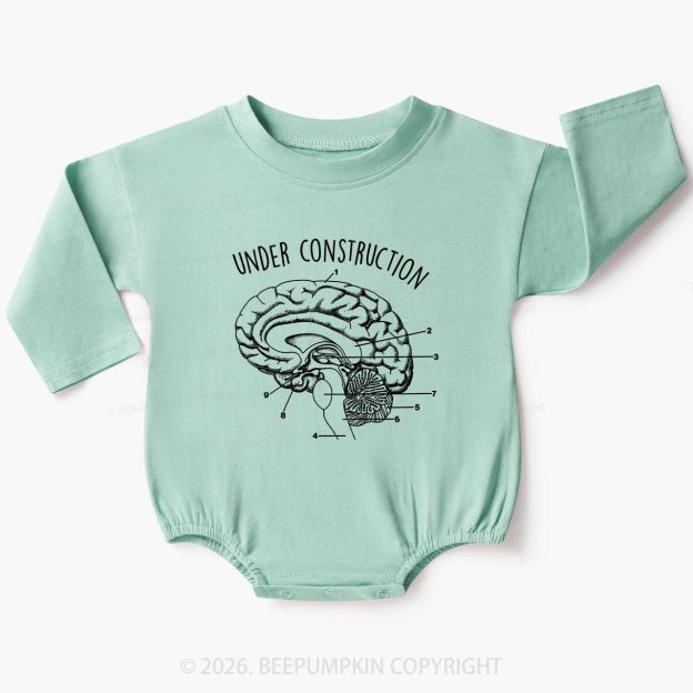 Under Construction Brain Diagram Baby Bubble Romper