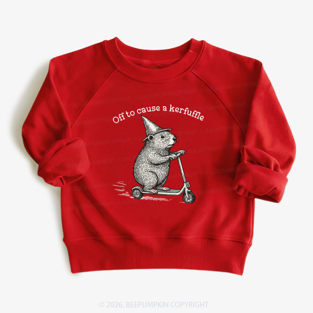 Off To Cause A Kerfuffle Groundhog Scooter Kid's Sweatshirt