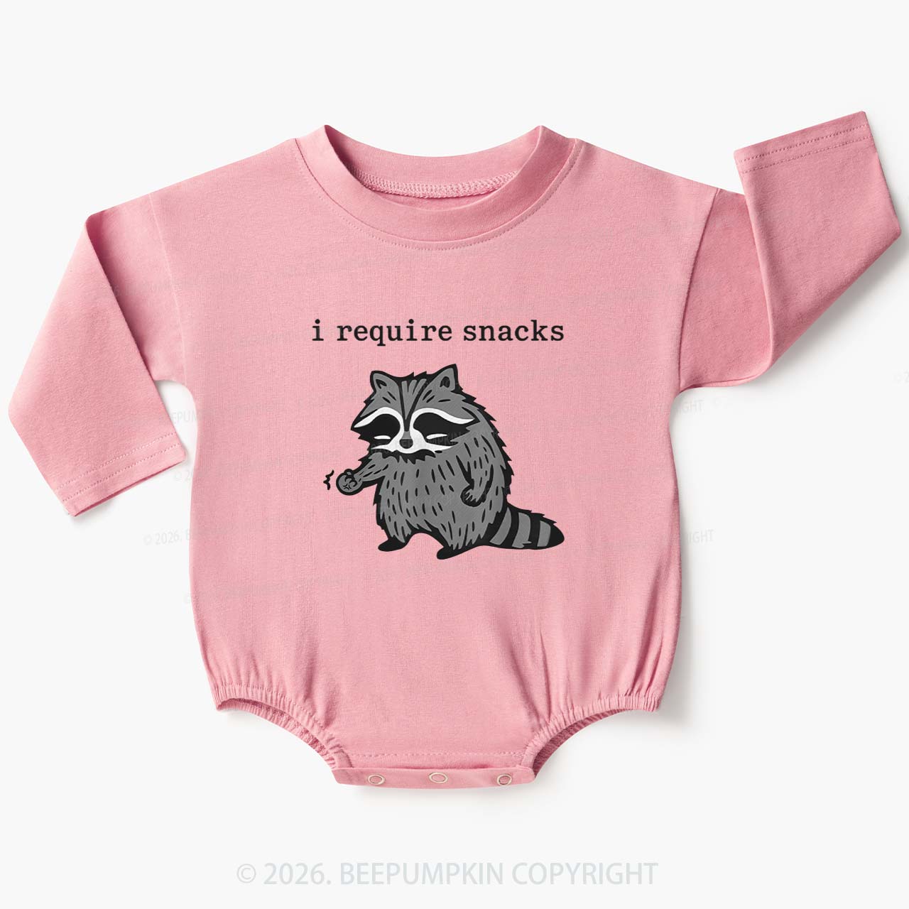 I Require Snacks Raccoon Baby Bubble Romper
