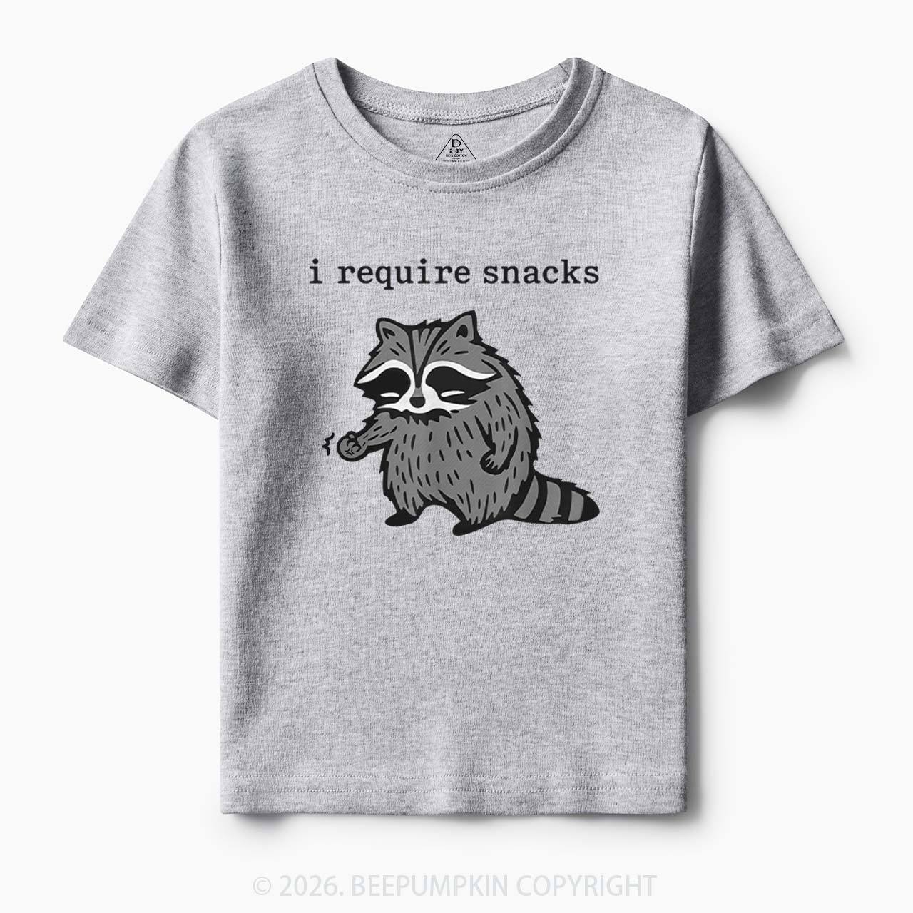 I Require Snacks Raccoon Toddler&Kid's Tees