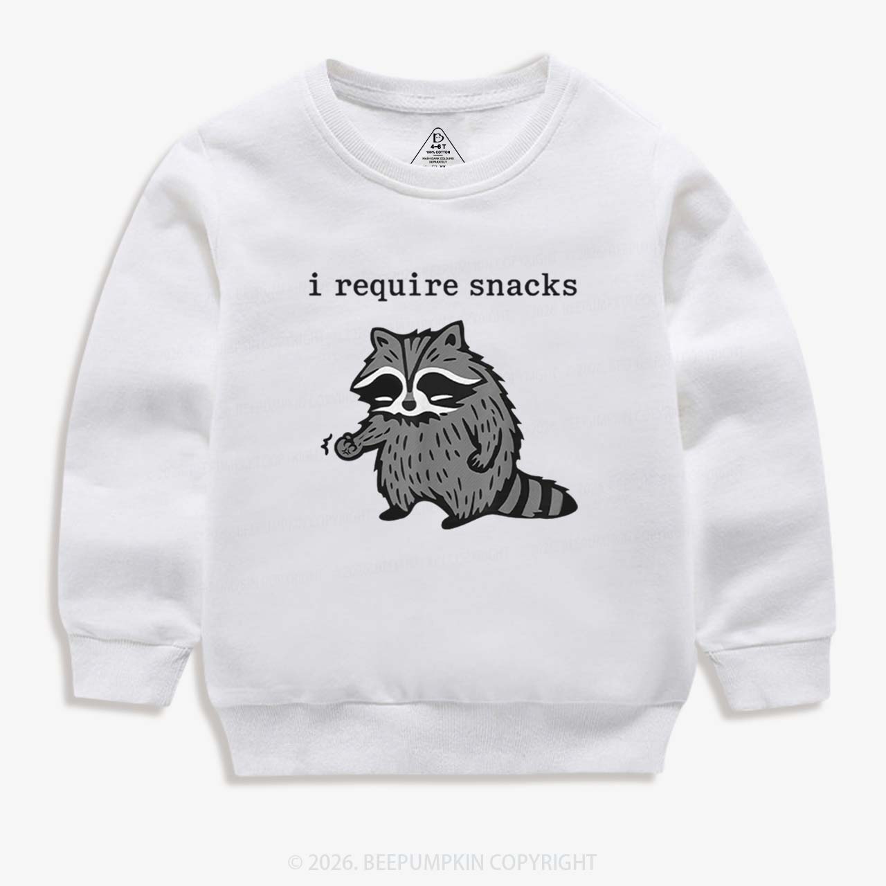 I Require Snacks Raccoon Kid's Sweatshirt