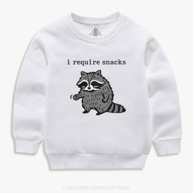 I Require Snacks Raccoon Kid's Sweatshirt