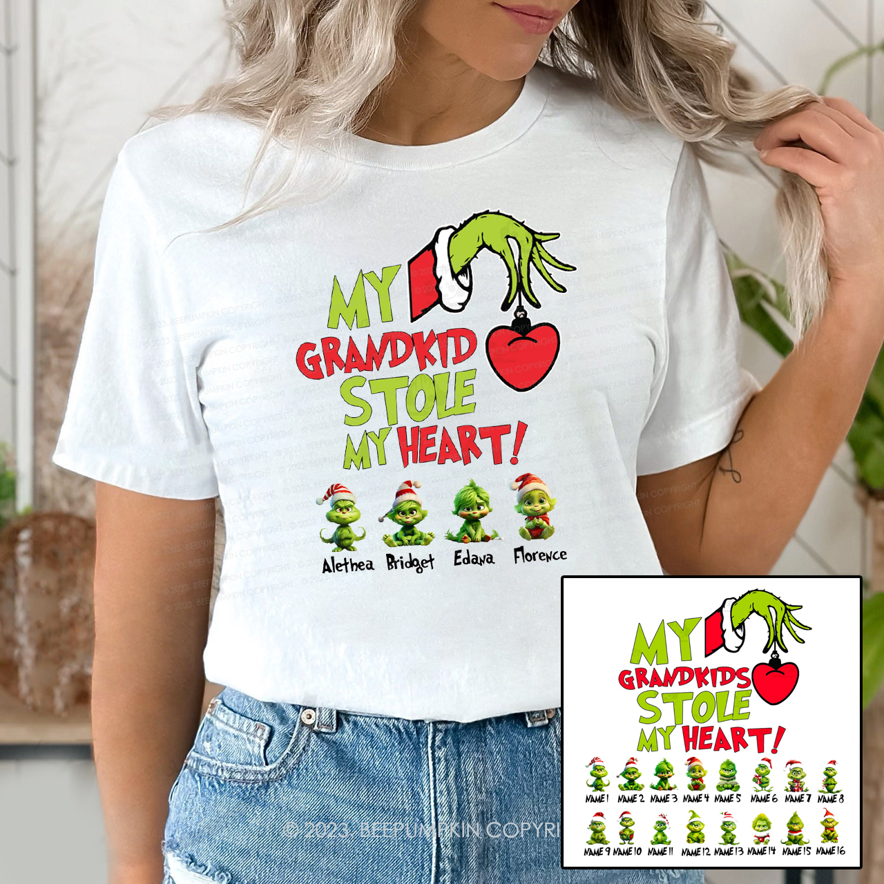 CUSTOM Christmas Mama Heart Kid Name T-Shirts