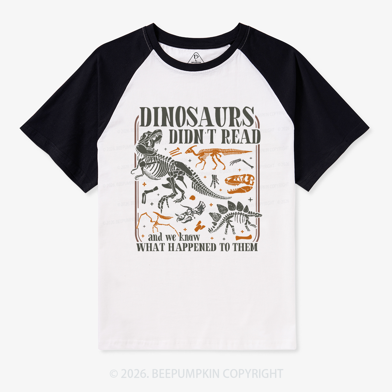 Funny Dinosaurs Didn't Read Book Lover Retro Raglan T-Shirt