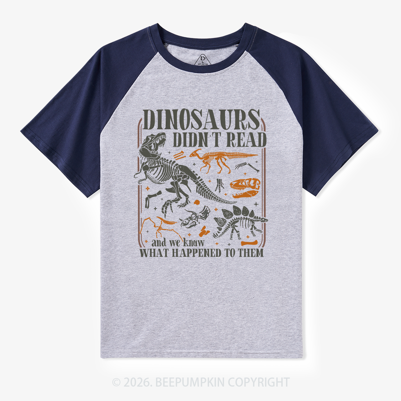 Funny Dinosaurs Didn't Read Book Lover Retro Raglan T-Shirt