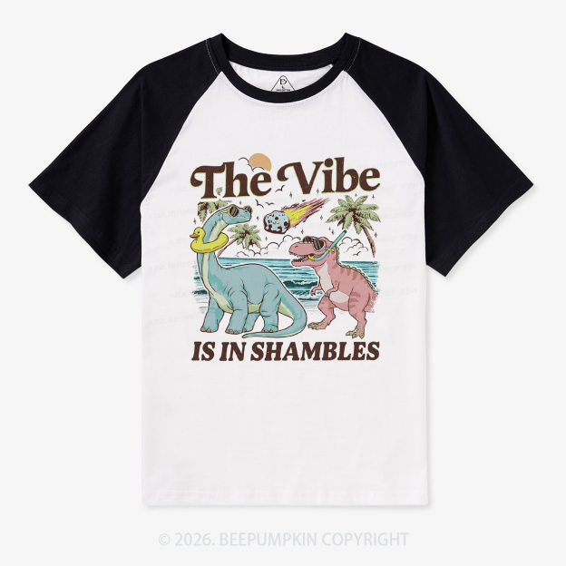 The Vibe Is In Shambles Funny Dinosaur Retro Raglan T-Shirt