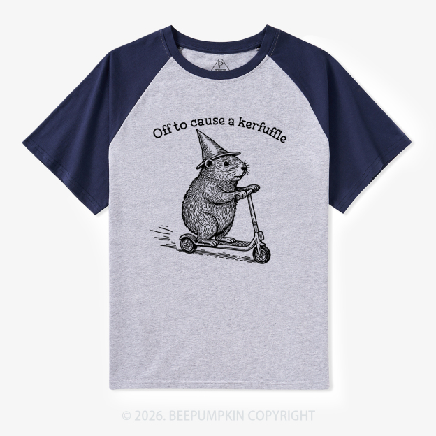 Off To Cause A Kerfuffle Humor Retro Raglan T-Shirt