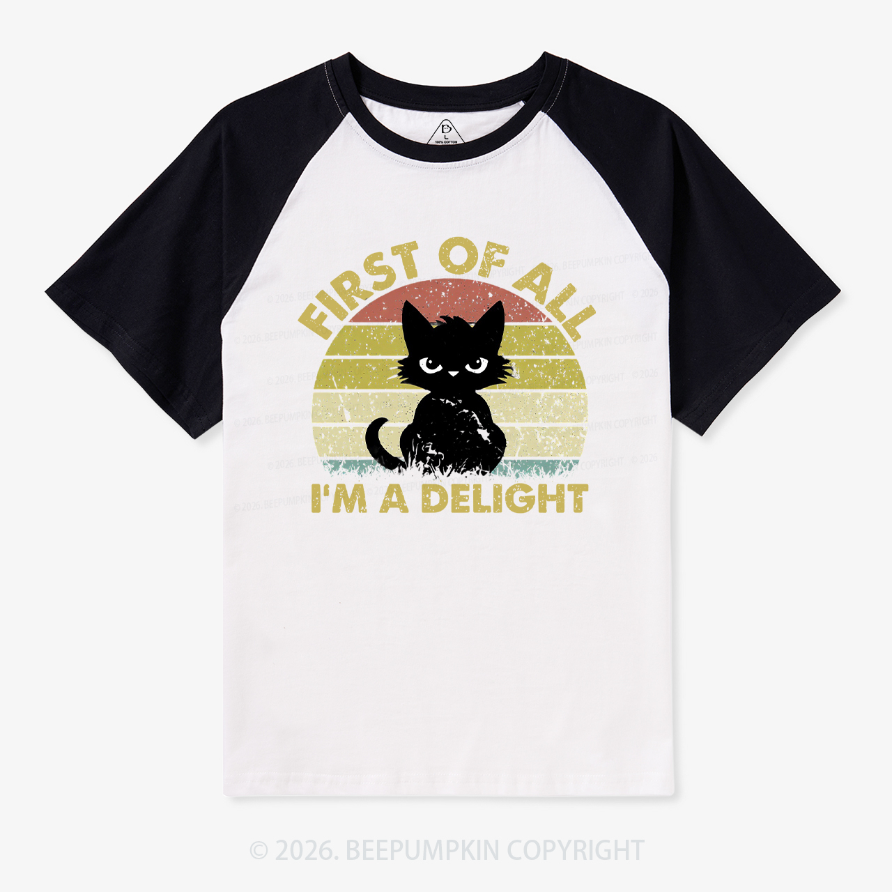 First of All I’m A Delight Cat Retro Vintage Raglan T-Shirt