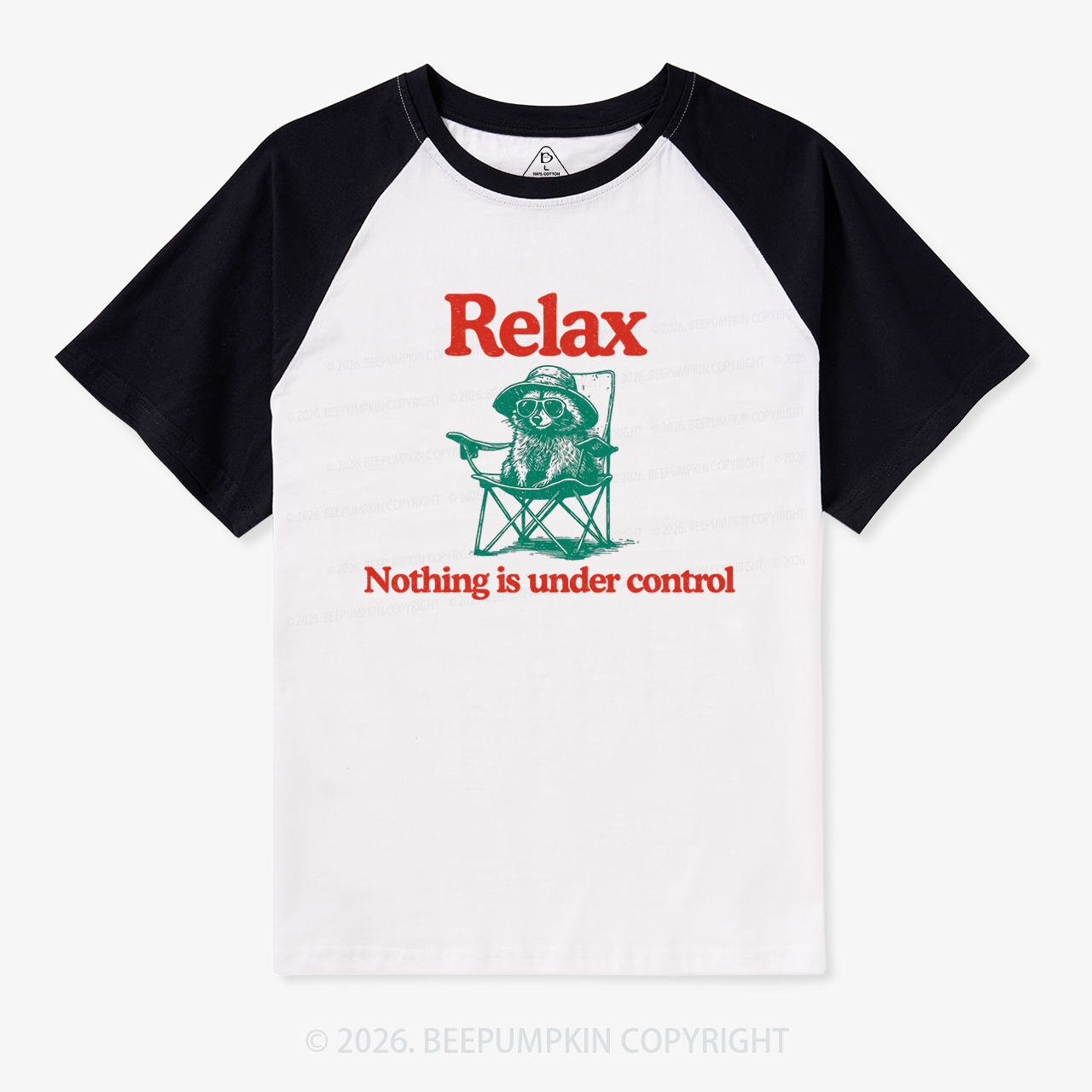 Chill Raccoon-Relax Nothing Is Under Control Retro Raglan T-Shirt