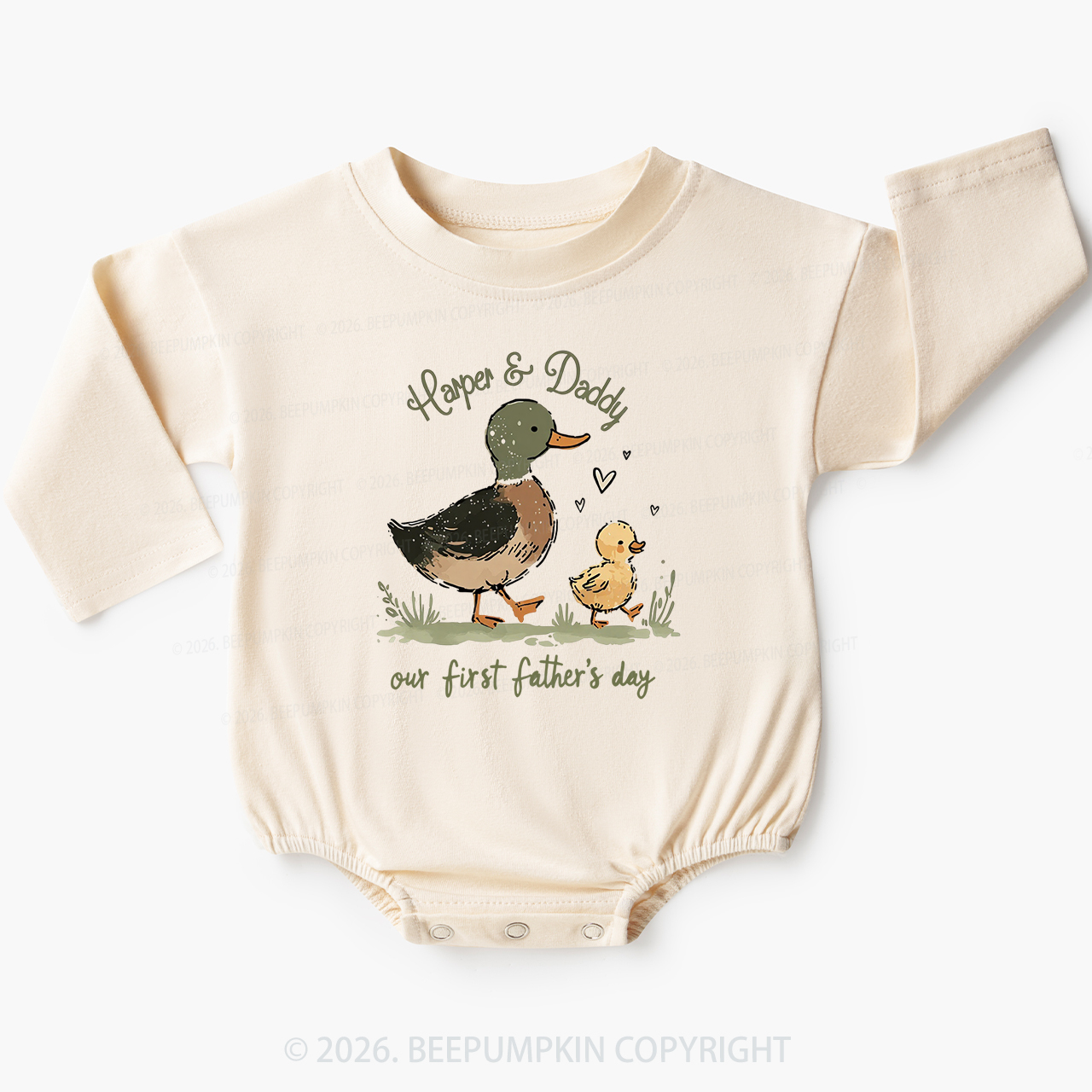 Personalized Duck Hunter First Father's Day Baby Bubble Romper
