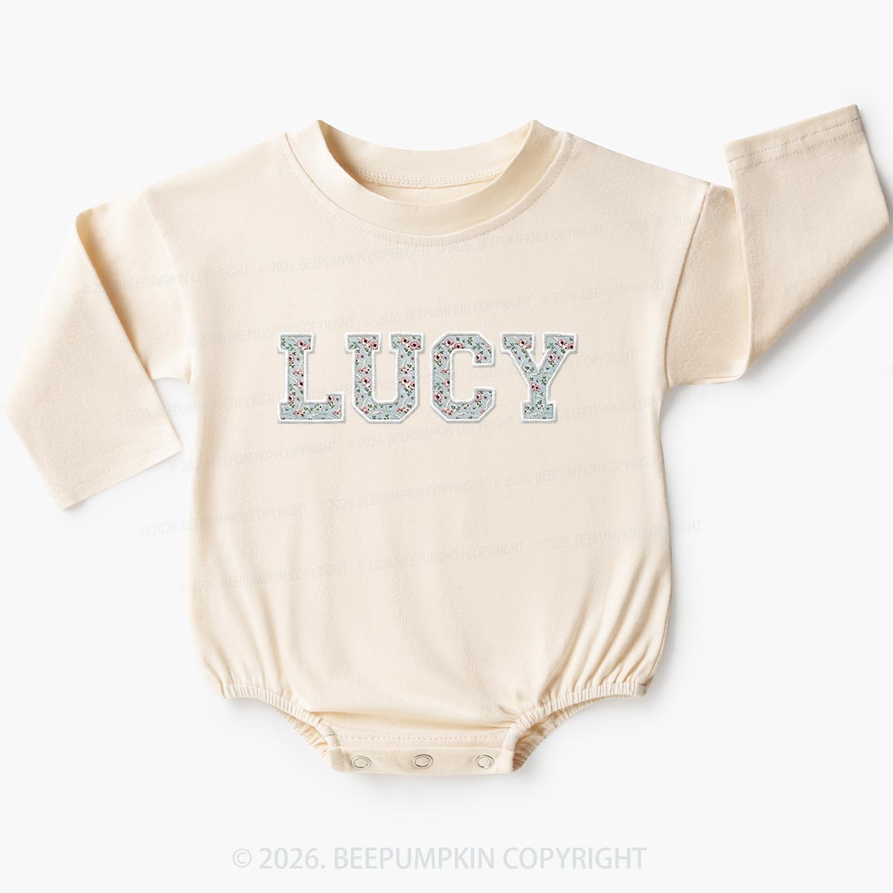 Personalized Vintage Blue Rose Applique Baby Bubble Romper
