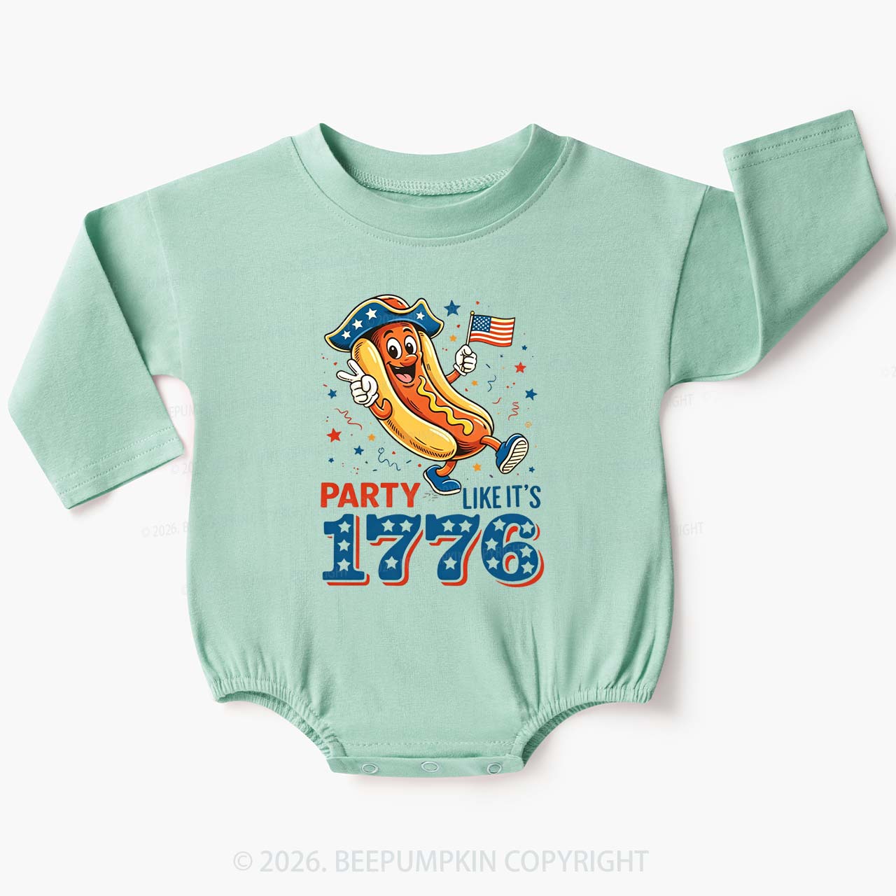 Party Like It's 1776 4th Of July Hot Dog Baby Bubble Romper