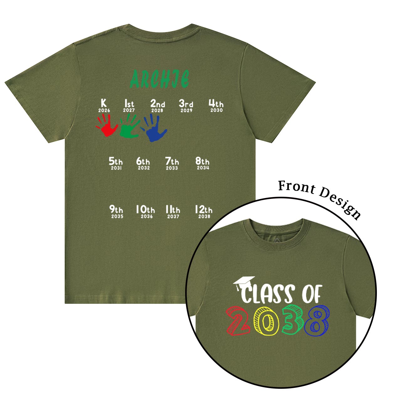 Hand Print-Class Of 2037 Personalized Shirts For School Kids