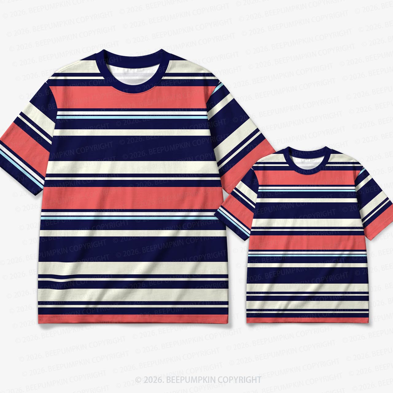 Retro Navy Sunset Striped Family Matching Ringer T-Shirt
