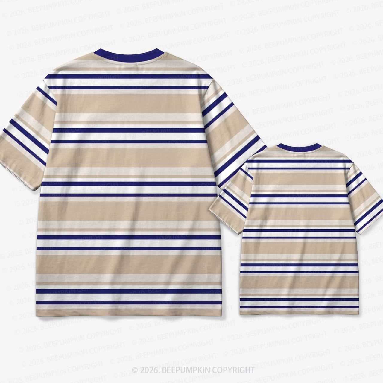 Retro Blue Dune Stripe Family Matching Ringer T-Shirt