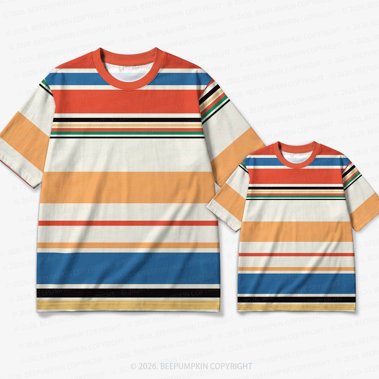 Retro Sunset Carnival Stripe Family Matching Ringer T-Shirt