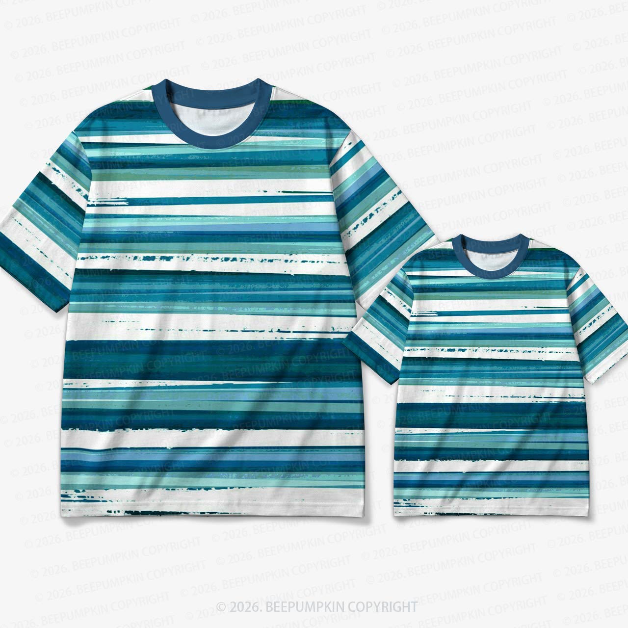 Retro Seafoam Splash Stripe Family Matching Ringer T-Shirt