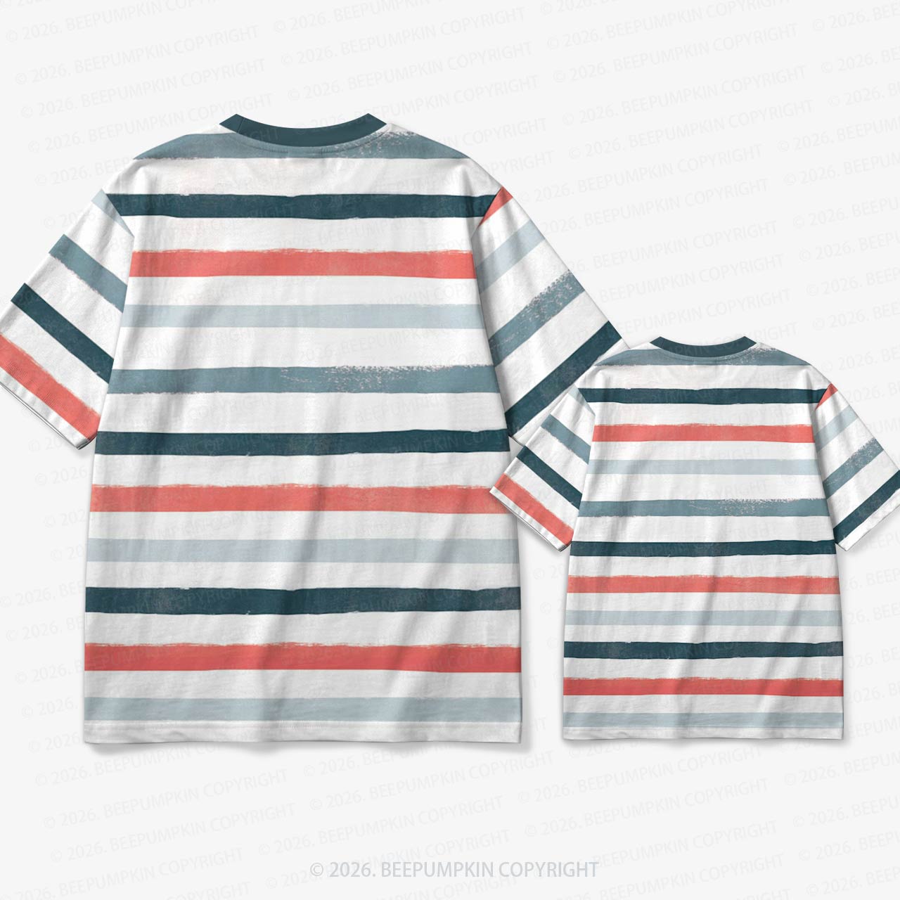 Retro Coral Mist Brush Stripe Family Matching Ringer T-Shirt