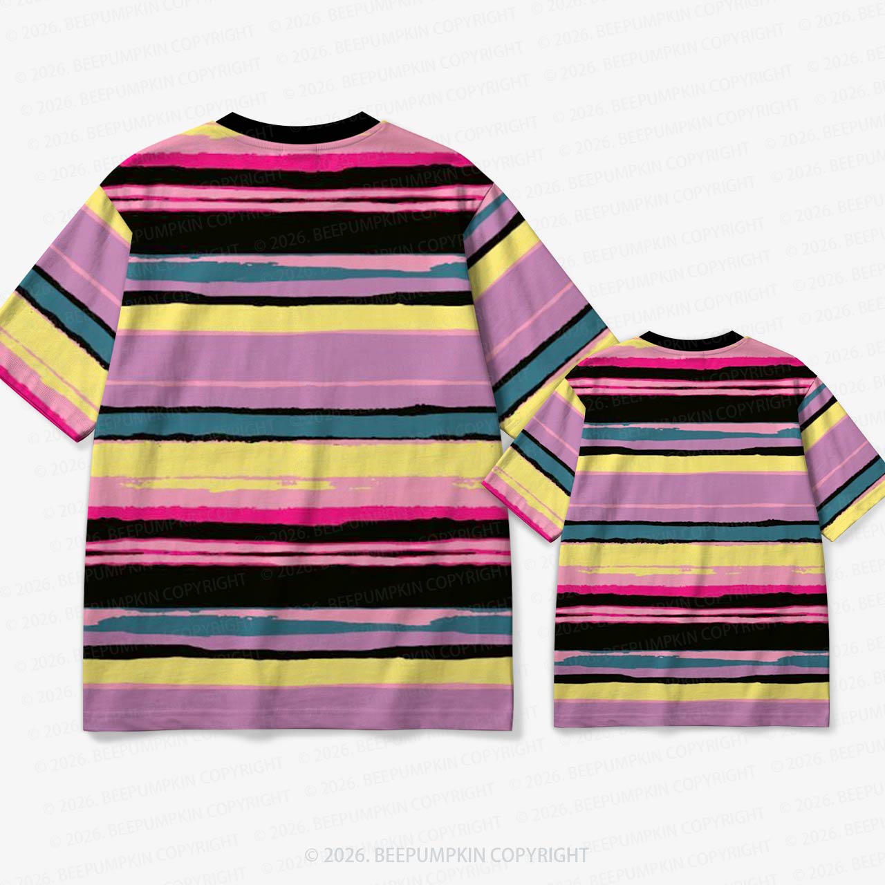 Retro Neon Carnival Brush Stripe Family Matching Ringer T-Shirt