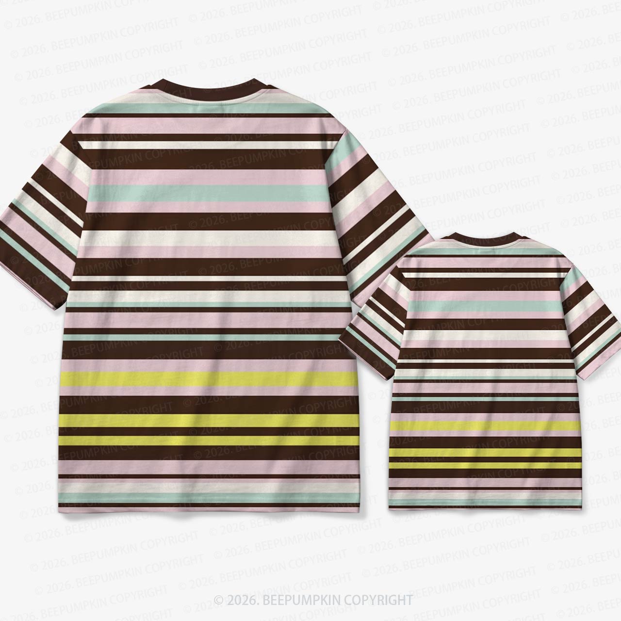 Retro Mocha Mint Stripe Family Matching Ringer T-Shirt